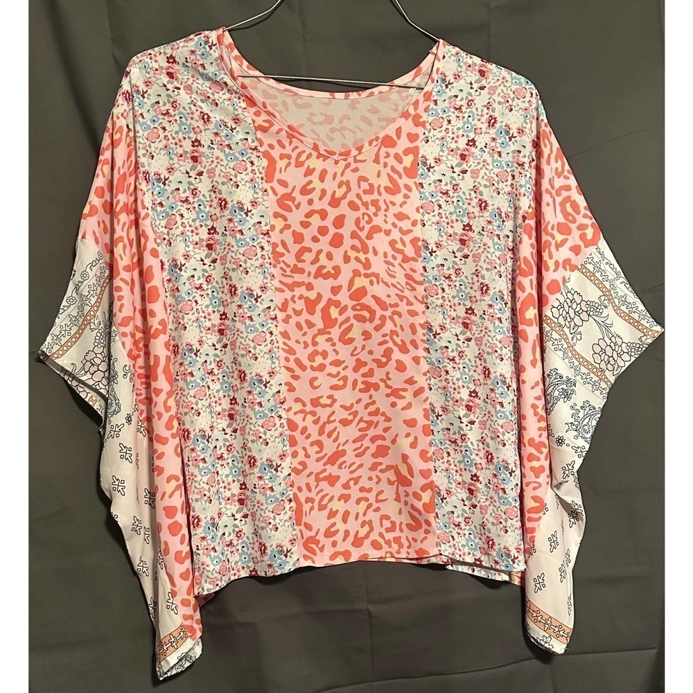 Mixed Print Multi Color Oversized Blouse Sz Small